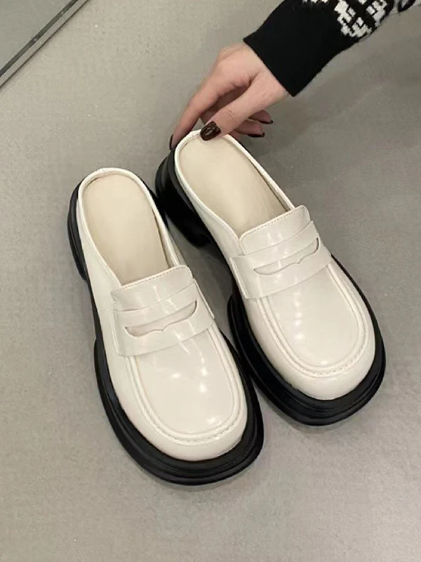 Round-Toe Split-Joint Loafers Platform Shoes Slippers&Mules - Image 5