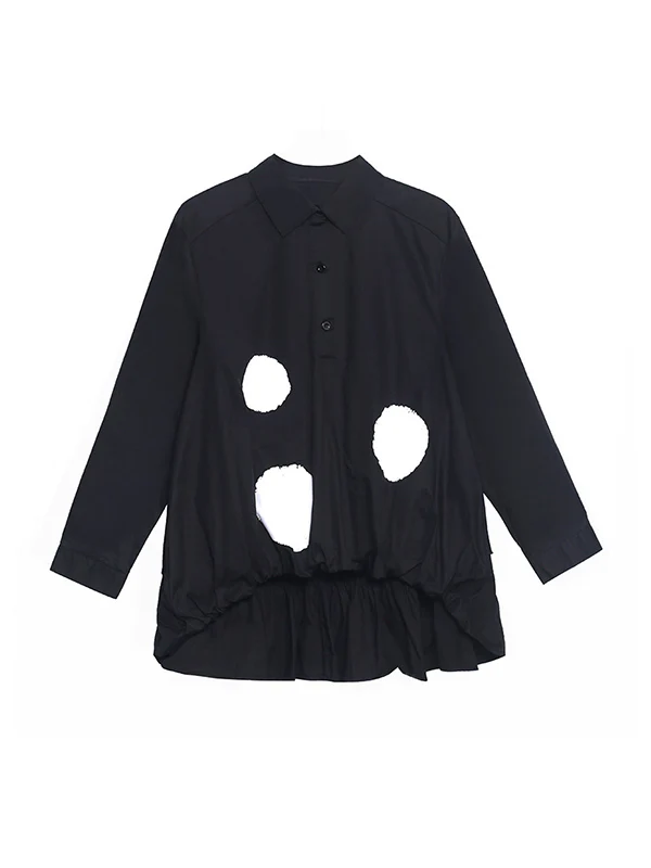 Simple High-Low Black White Polk Dot Printed Blouse - Image 10