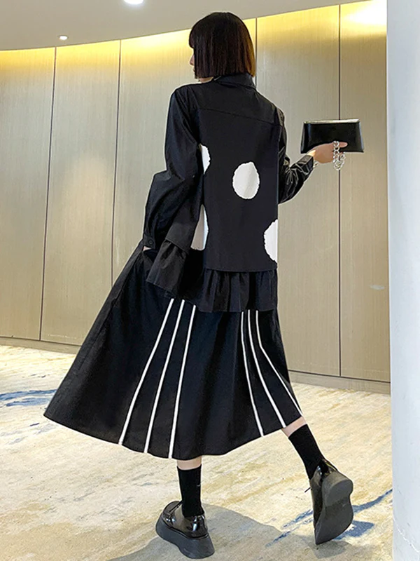 Simple High-Low Black White Polk Dot Printed Blouse - Image 9